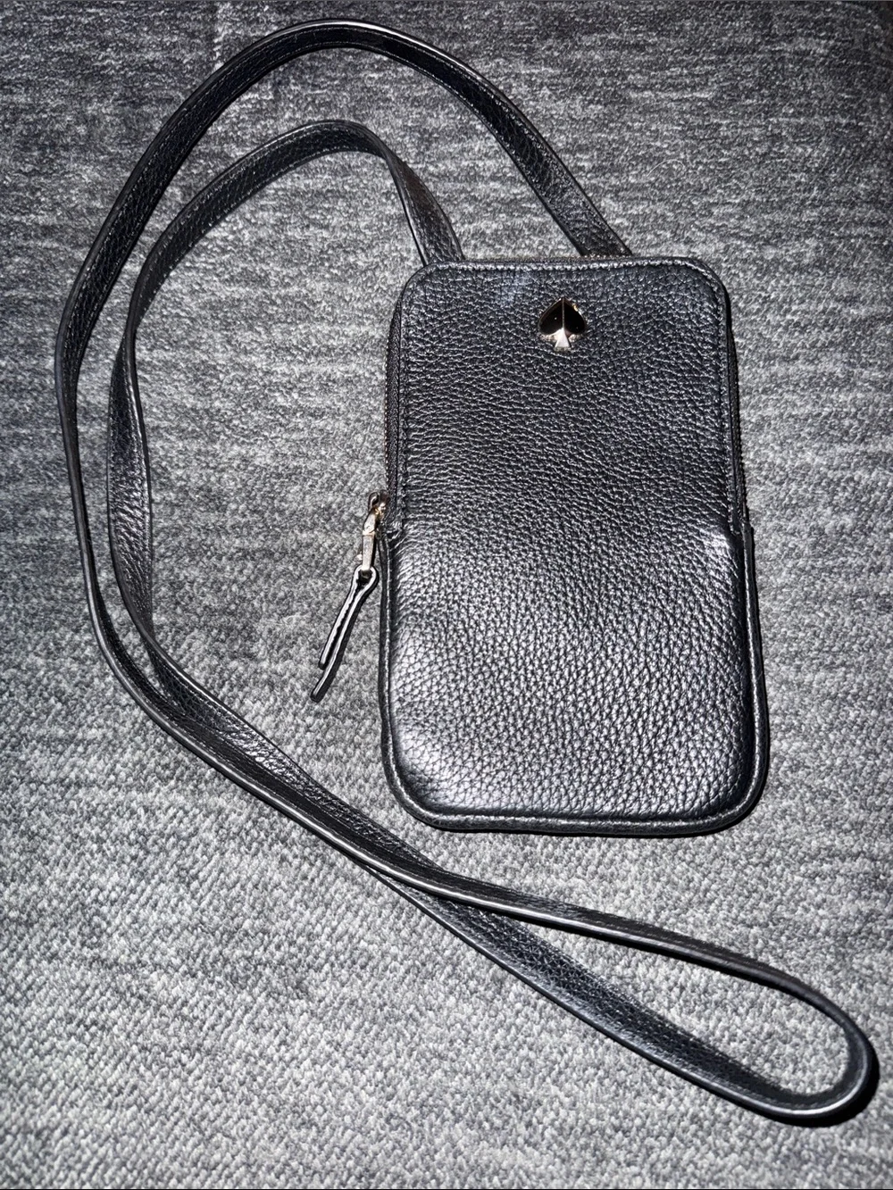 Kate Spade Black Pebbled Leather Phone Pouch Wallet/ Crossbody w/gold accents